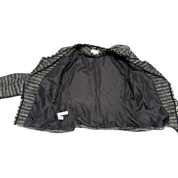 Loft Size 12 Black Gold Green Tweed Open Front Blazer Jacket Theatric Glamorous - Picture 11 of 11